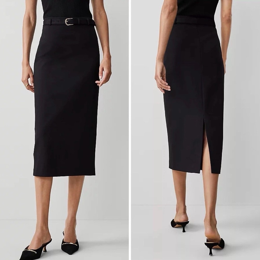 Ann Taylor Black Ponte Midi Pencil Skirt Size 10 Style 840151 EUC